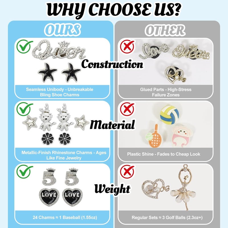 Lugailly Bling Shoe Charms for Girls and Women, Girly Gold Shoe Charms for Clog Sandals, 24 PCS Glitter Pearl Flower Shoes Decoration Bulk, Shoes Chains Pins Charm Accessories - Image 5